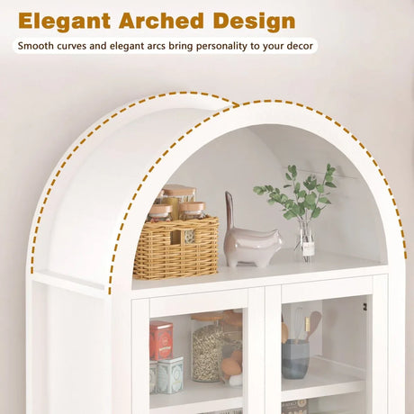 Fluted Tall Arched White MDF Pantry Cabinet - Omega Lifestyles