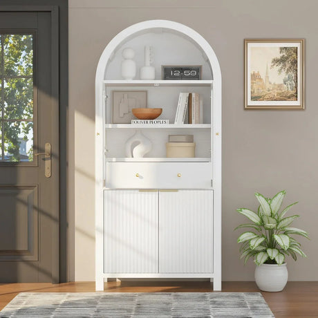 Fluted Tall Arched White MDF Pantry Cabinet - Omega Lifestyles