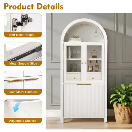 Fluted Tall Arched White MDF Pantry Cabinet - Omega Lifestyles