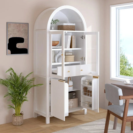 Fluted Tall Arched White MDF Pantry Cabinet - Omega Lifestyles