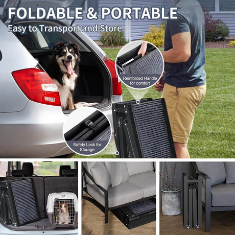 Folding Portable Aluminum Alloy Dog Ramp With Non-Slip Surface - Sleep Galleria