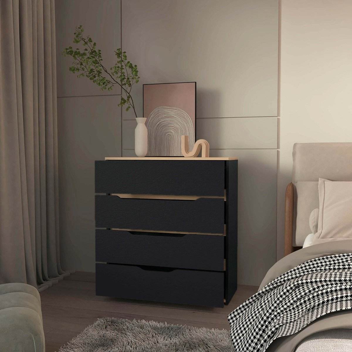 Four Drawer Manufactured Wood Dresser Black Wengue Oak - Omega Lifestyles