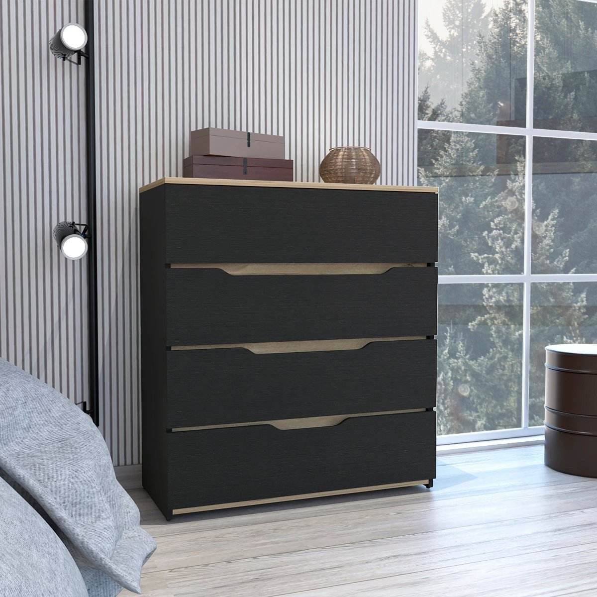 Four Drawer Manufactured Wood Dresser Black Wengue Oak - Omega Lifestyles