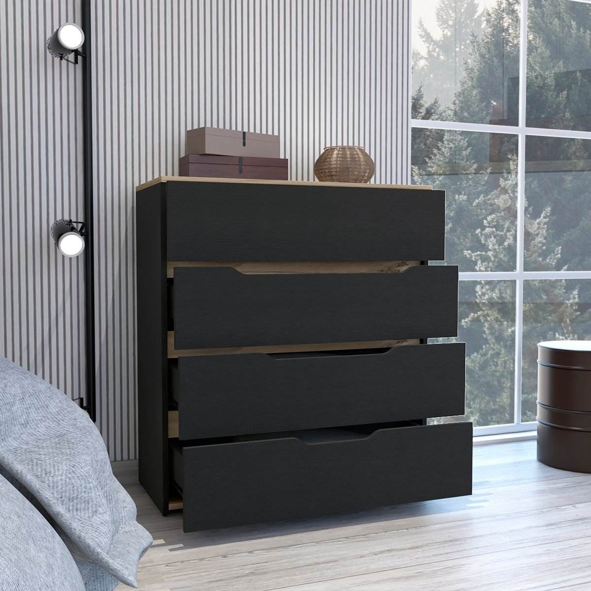 Four Drawer Manufactured Wood Dresser Black Wengue Oak - Omega Lifestyles