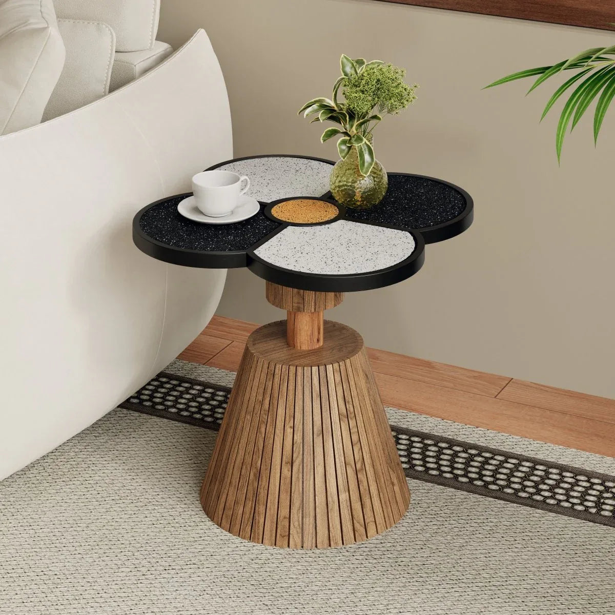 Four-Leaf Clover MDF Accent Side Table for Small Spaces - Omega Lifestyles