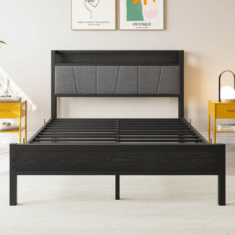 Full Full Size Bed Frame With Storage Headboard Charging Station - Serenova - Omega Lifestyles