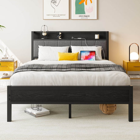 Full Full Size Bed Frame With Storage Headboard Charging Station - Serenova - Omega Lifestyles