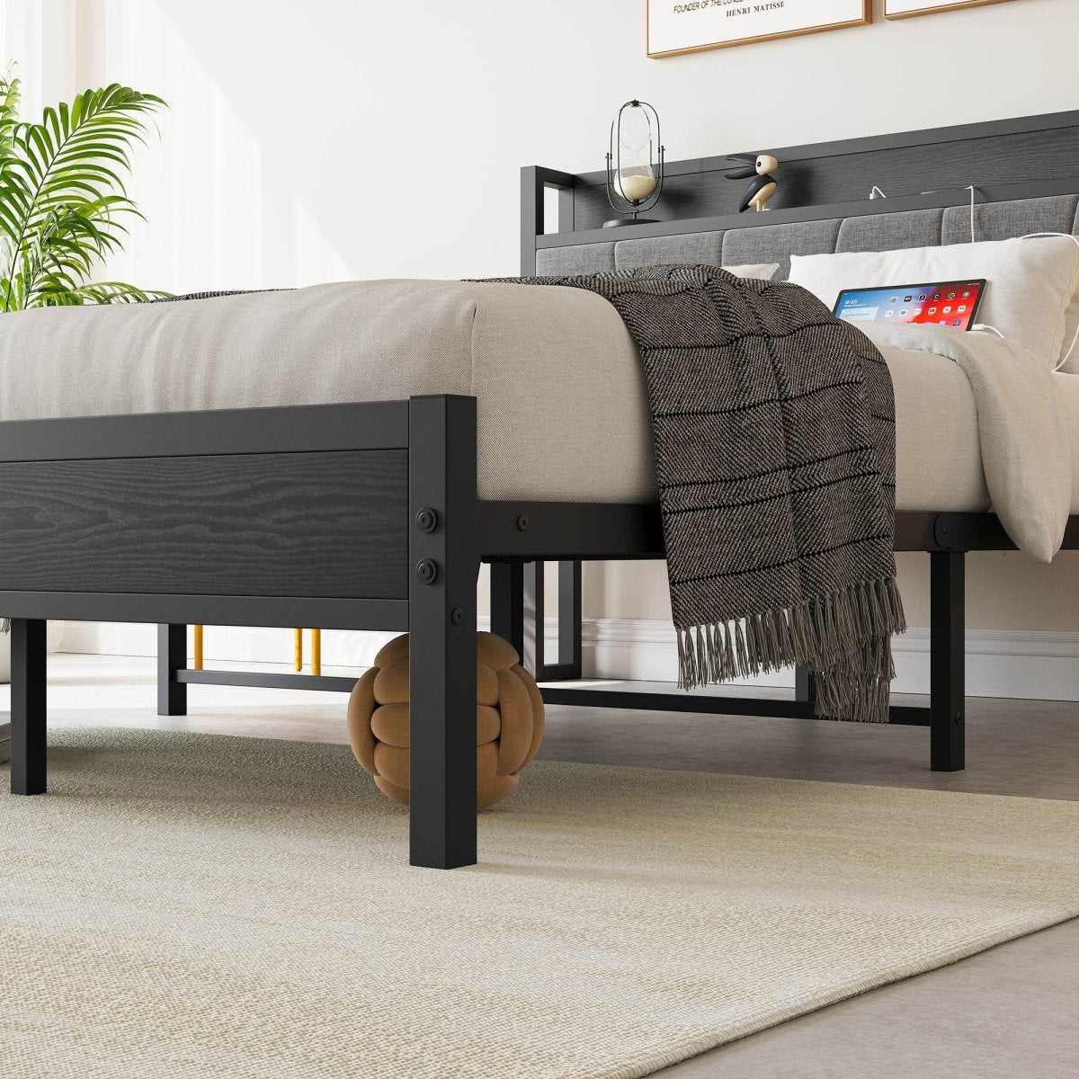 Full Full Size Bed Frame With Storage Headboard Charging Station - Serenova - Omega Lifestyles