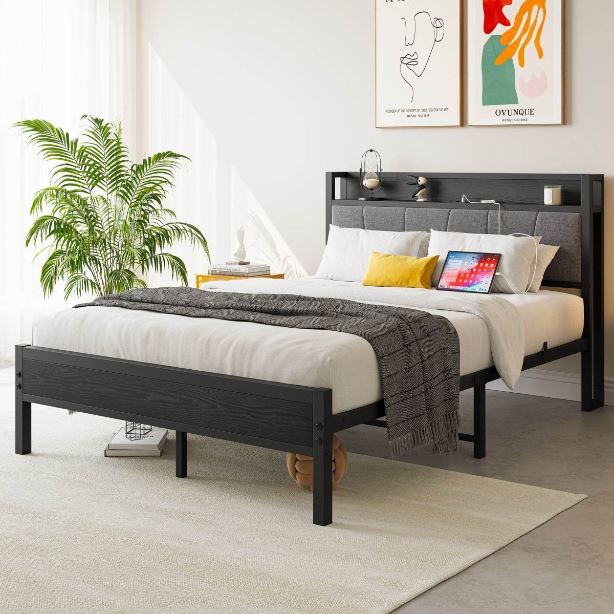 Full Full Size Bed Frame With Storage Headboard Charging Station - Serenova - Omega Lifestyles