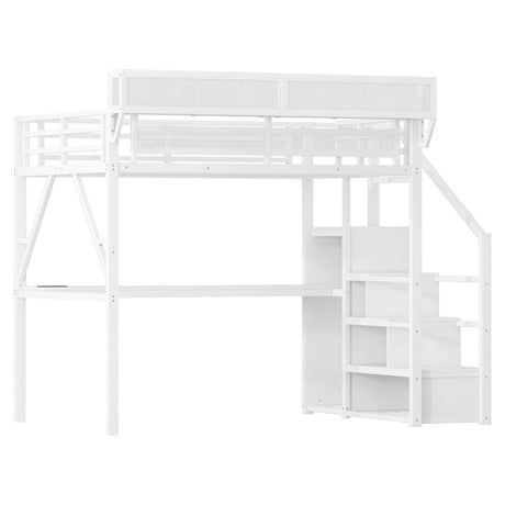 Full Metal Full Size Loft Bed With Desk Charging Station - Serenova - Omega Lifestyles