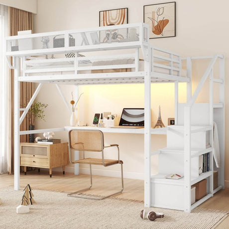 Full Metal Full Size Loft Bed With Desk Charging Station - Serenova - Omega Lifestyles
