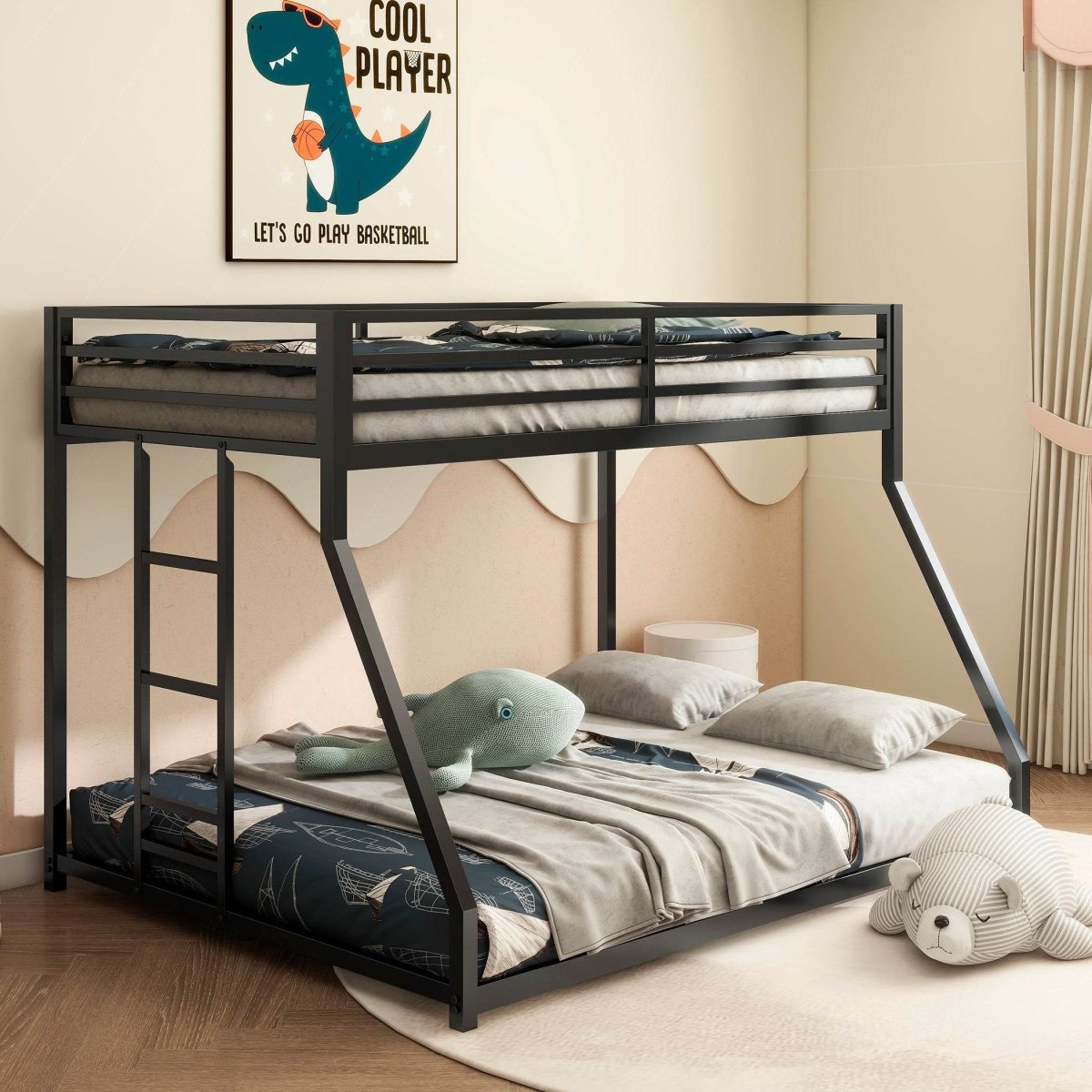 Full Metal Twin Over Full Bunk Bed With Ladder And Guardrails - Serenova - Omega Lifestyles