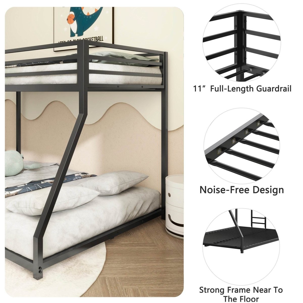 Full Metal Twin Over Full Bunk Bed With Ladder And Guardrails - Serenova - Omega Lifestyles