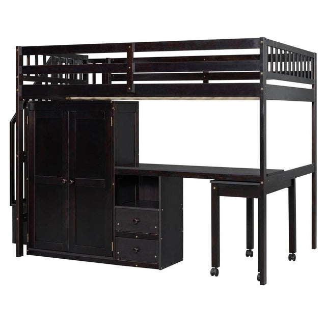 Full Multifunctional Solid Wood Loft Bed With Storage - Omega Lifestyles