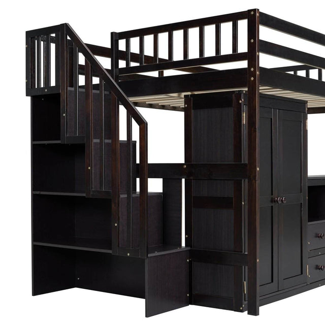Full Multifunctional Solid Wood Loft Bed With Storage - Omega Lifestyles