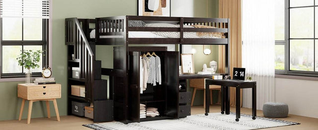 Full Multifunctional Solid Wood Loft Bed With Storage - Omega Lifestyles