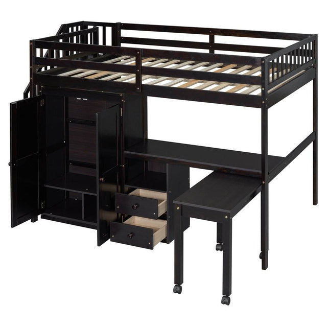 Full Multifunctional Solid Wood Loft Bed With Storage - Omega Lifestyles