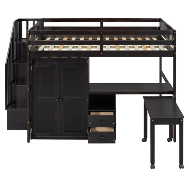 Full Multifunctional Solid Wood Loft Bed With Storage - Omega Lifestyles