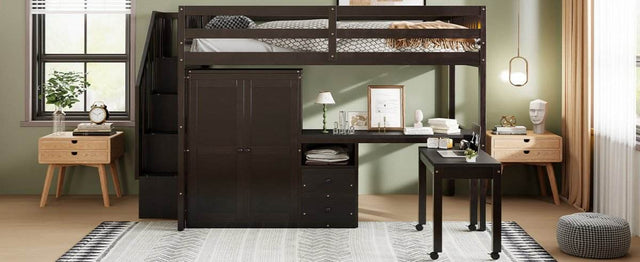 Full Multifunctional Solid Wood Loft Bed With Storage - Omega Lifestyles