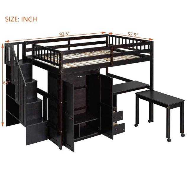 Full Multifunctional Solid Wood Loft Bed With Storage - Omega Lifestyles