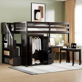 Full Multifunctional Solid Wood Loft Bed With Storage - Omega Lifestyles