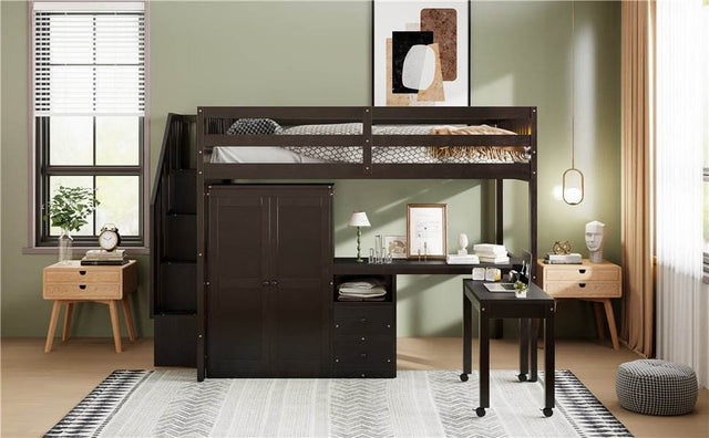 Full Multifunctional Solid Wood Loft Bed With Storage - Omega Lifestyles