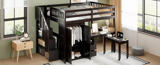 Full Multifunctional Solid Wood Loft Bed With Storage - Omega Lifestyles