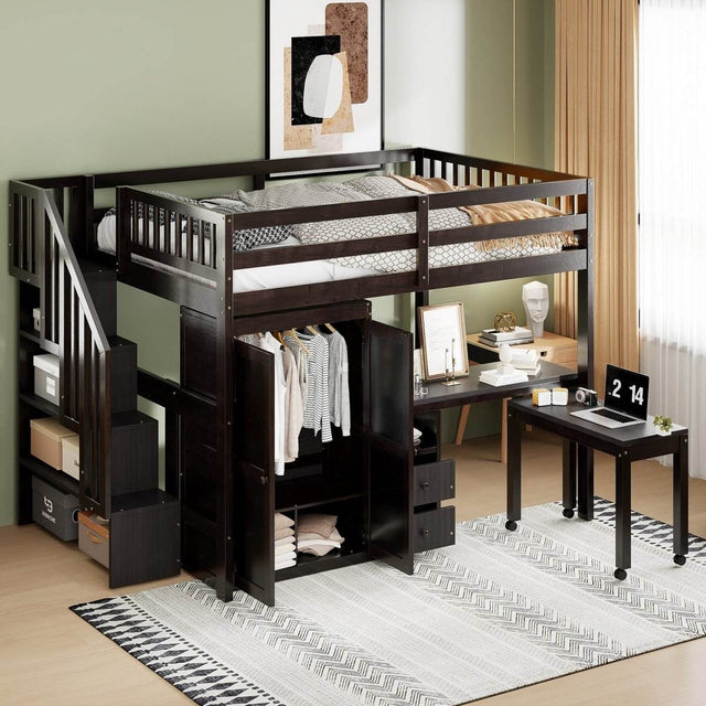 Full Multifunctional Solid Wood Loft Bed With Storage - Omega Lifestyles