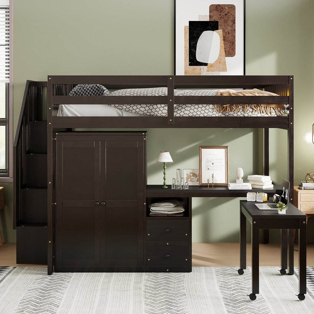 Full Multifunctional Solid Wood Loft Bed With Storage - Omega Lifestyles