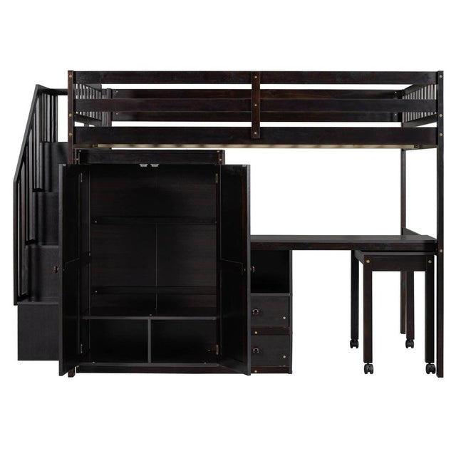 Full Multifunctional Solid Wood Loft Bed With Storage - Omega Lifestyles