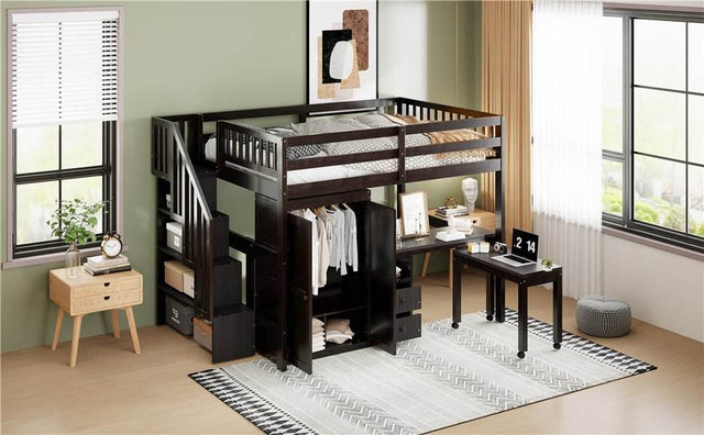 Full Multifunctional Solid Wood Loft Bed With Storage - Omega Lifestyles