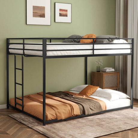 Full Over Full Metal Bunk Bed Frame With Ladder and Guardrails - Serenova - Omega Lifestyles