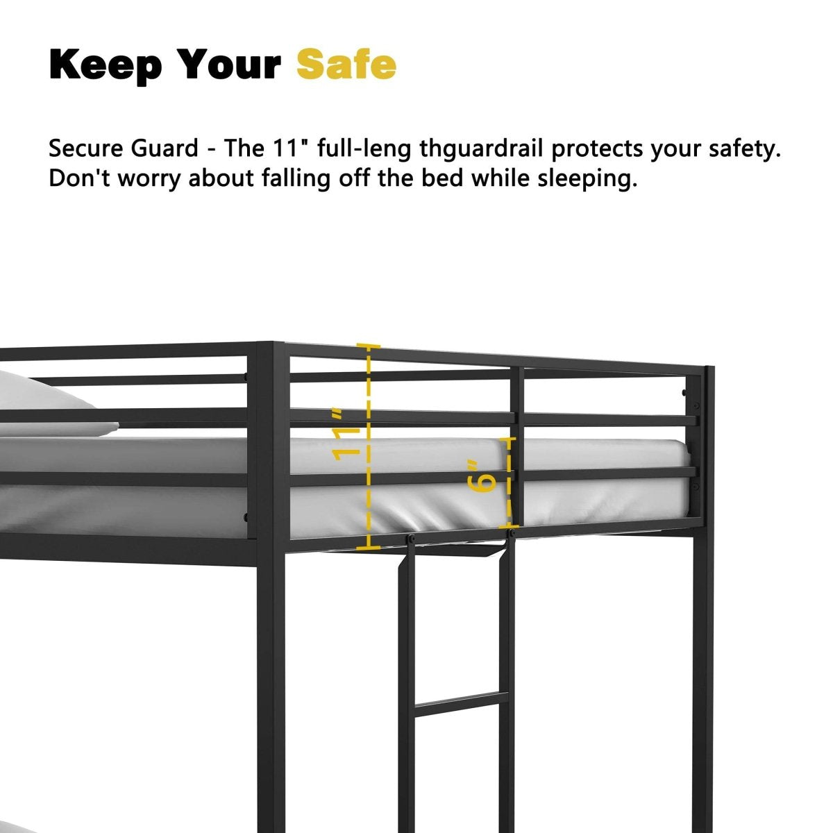 Full Over Full Metal Bunk Bed Frame With Ladder and Guardrails - Serenova - Omega Lifestyles