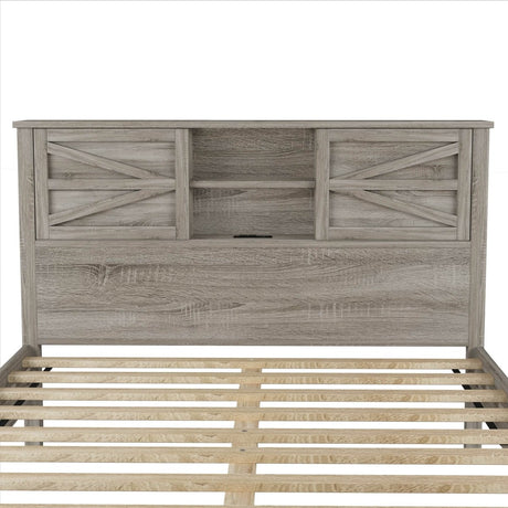 Full Platform Bed With Double Sliding Barn Door Charging Station - Serenova - Omega Lifestyles