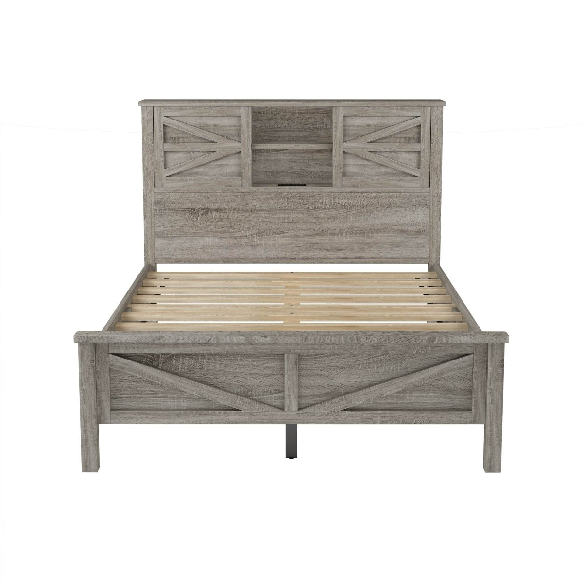 Full Platform Bed With Double Sliding Barn Door Charging Station - Serenova - Omega Lifestyles