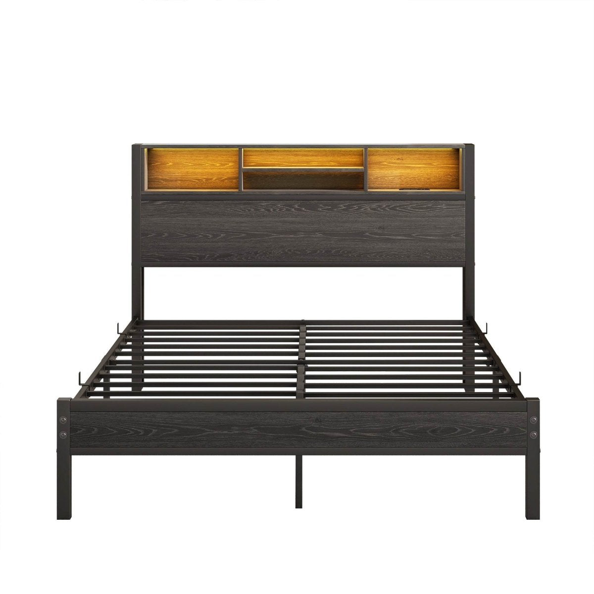 Full Size Metal Wood Storage Bed Frame With Charging Station - Serenova - Omega Lifestyles