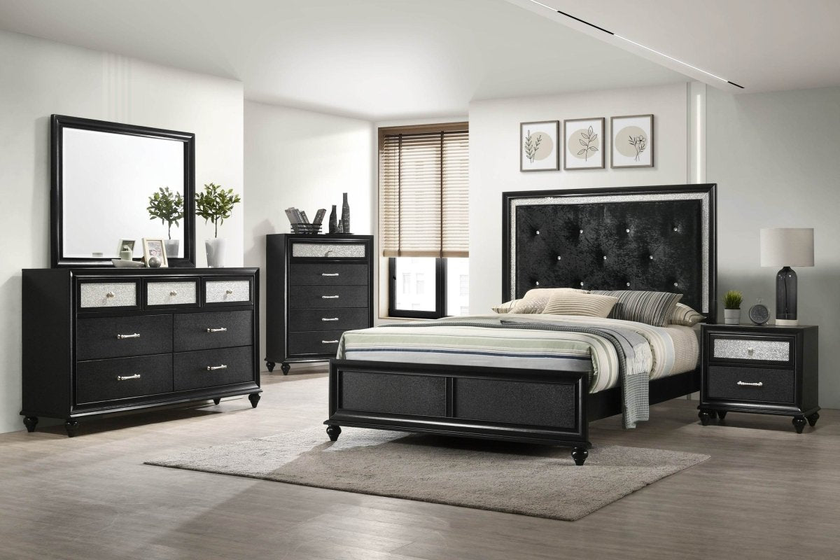 Full Size Modern Glam Black Upholstered Panel Bed - Serenova - Omega Lifestyles