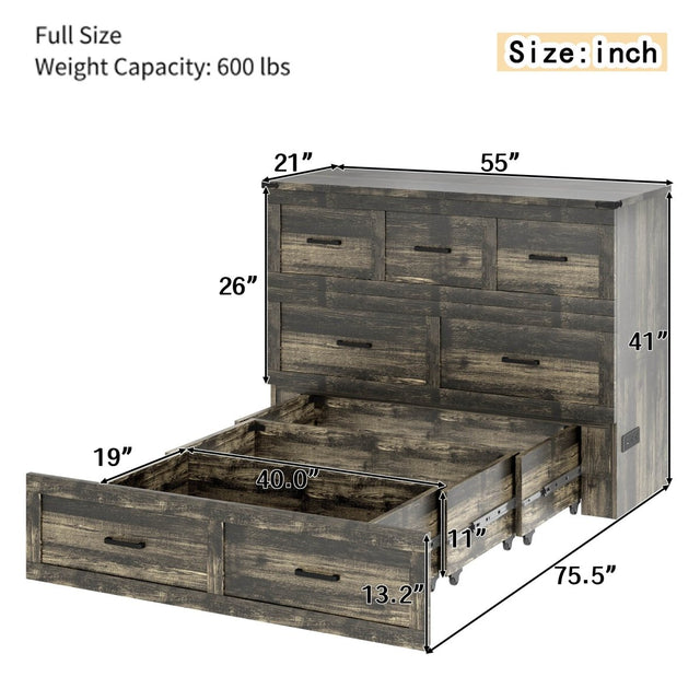 Full Size Murphy Bed Cabinet With Charging Station - Omega Lifestyles