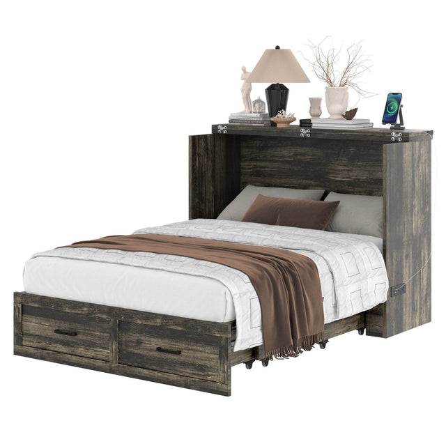 Full Size Murphy Bed Cabinet With Charging Station - Omega Lifestyles