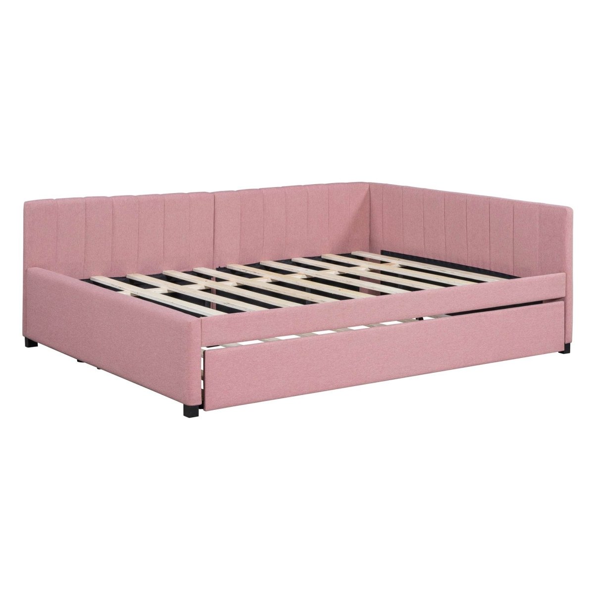 Full Upholstered Linen Daybed With Twin Trundle - Sleep Galleria