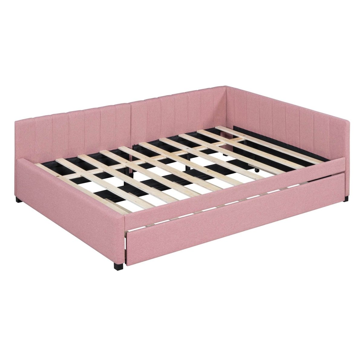 Full Upholstered Linen Daybed With Twin Trundle - Sleep Galleria