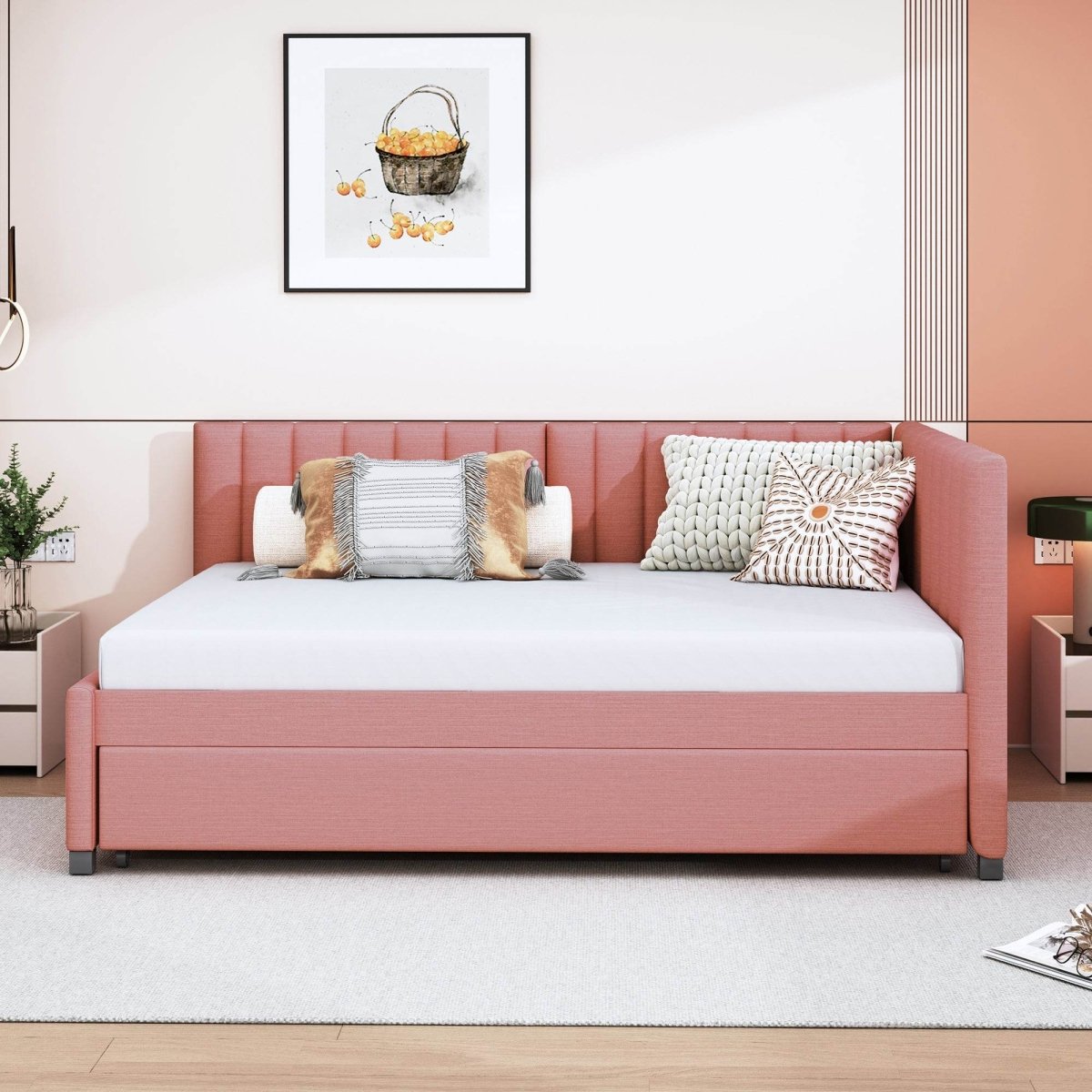 Full Upholstered Linen Daybed With Twin Trundle - Sleep Galleria