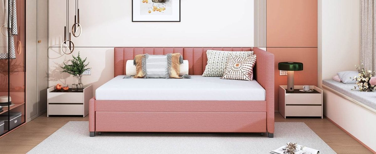 Full Upholstered Linen Daybed With Twin Trundle - Sleep Galleria