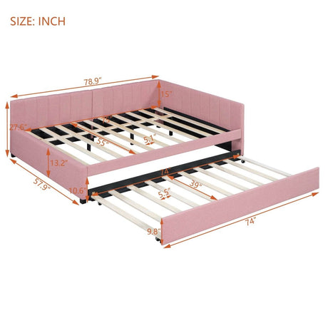 Full Upholstered Linen Daybed With Twin Trundle - Sleep Galleria