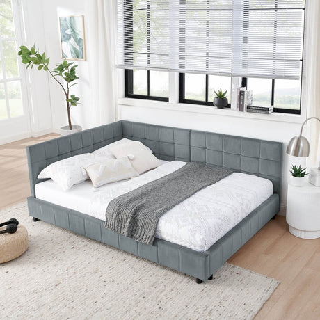 Full Velvet Upholstered Tufted Bed Frame With Armrest - Serenova - Omega Lifestyles