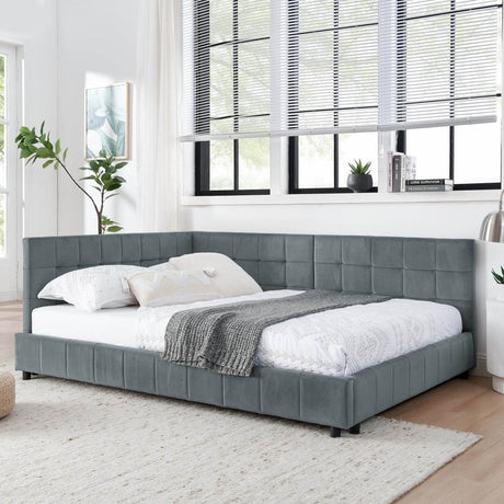 Full Velvet Upholstered Tufted Bed Frame With Armrest - Serenova - Omega Lifestyles