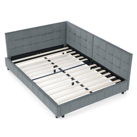 Full Velvet Upholstered Tufted Bed Frame With Armrest - Serenova - Omega Lifestyles