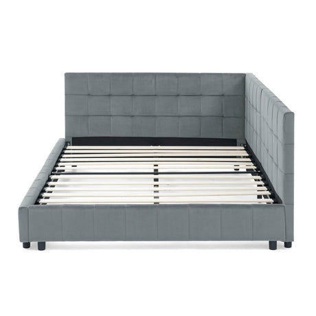 Full Velvet Upholstered Tufted Bed Frame With Armrest - Serenova - Omega Lifestyles