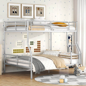 Full XL Over Queen Iron Metal Bunk Bed Silver Finish - Omega Lifestyles