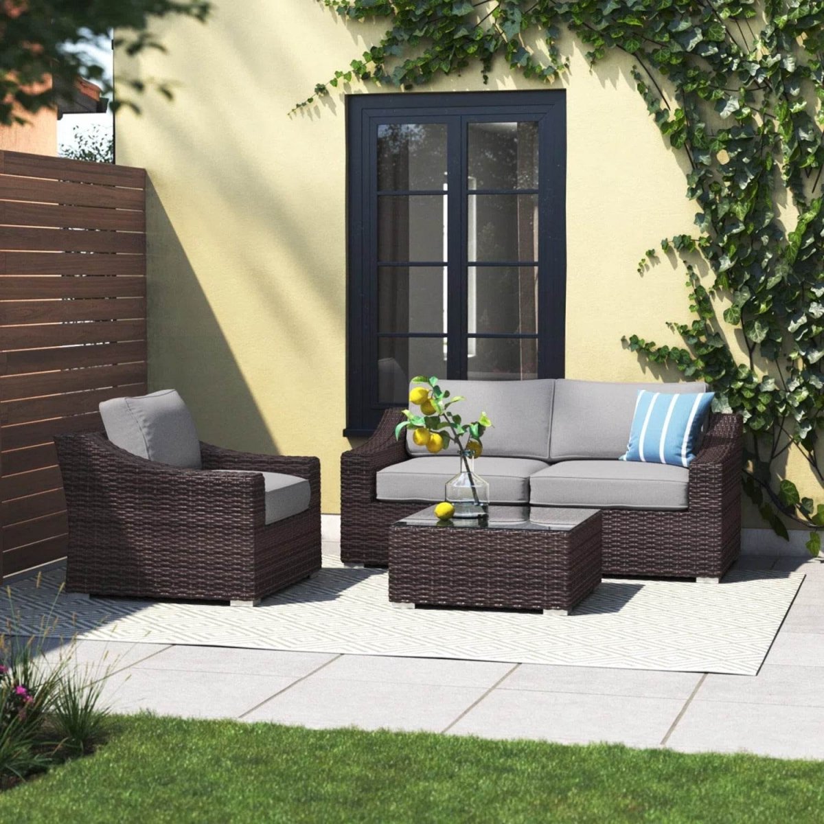 Fully Assembled 4 - Piece Outdoor Wicker Sectional Set - Serenova - Omega Lifestyles